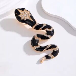 Just In ✨ Black Snake Brooch Crystal Statement Pin